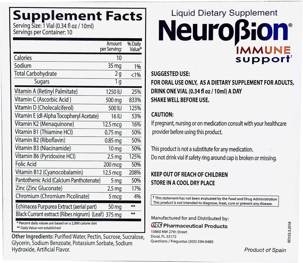 Neurobion Immune Support product packaging and ingredients