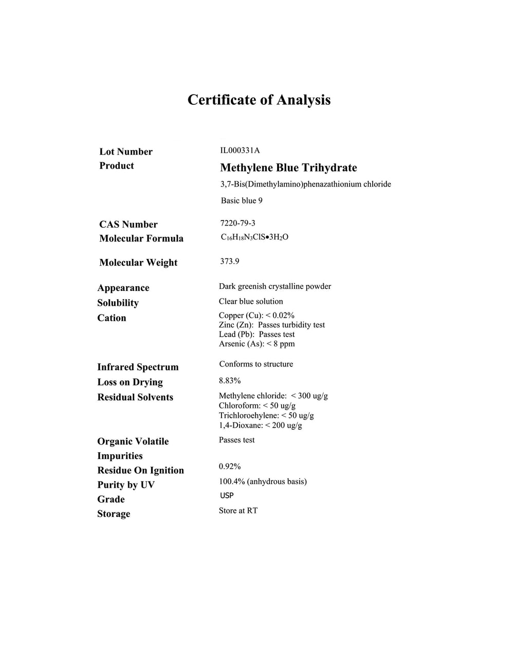 Formaldehyde-free safety verification document