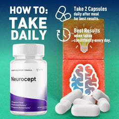 Front view of Neurocept bottle with 120 capsules