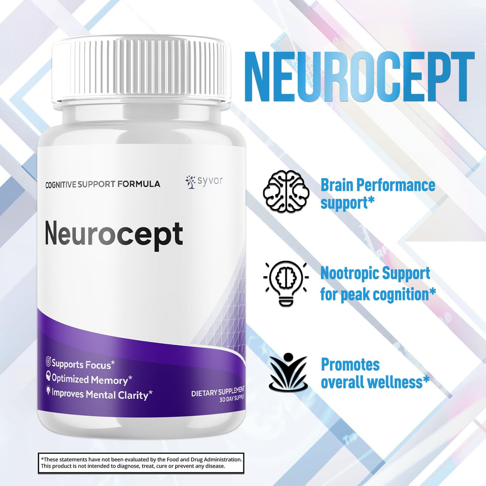 Neurocept bottle front label showing 30 servings per bottle