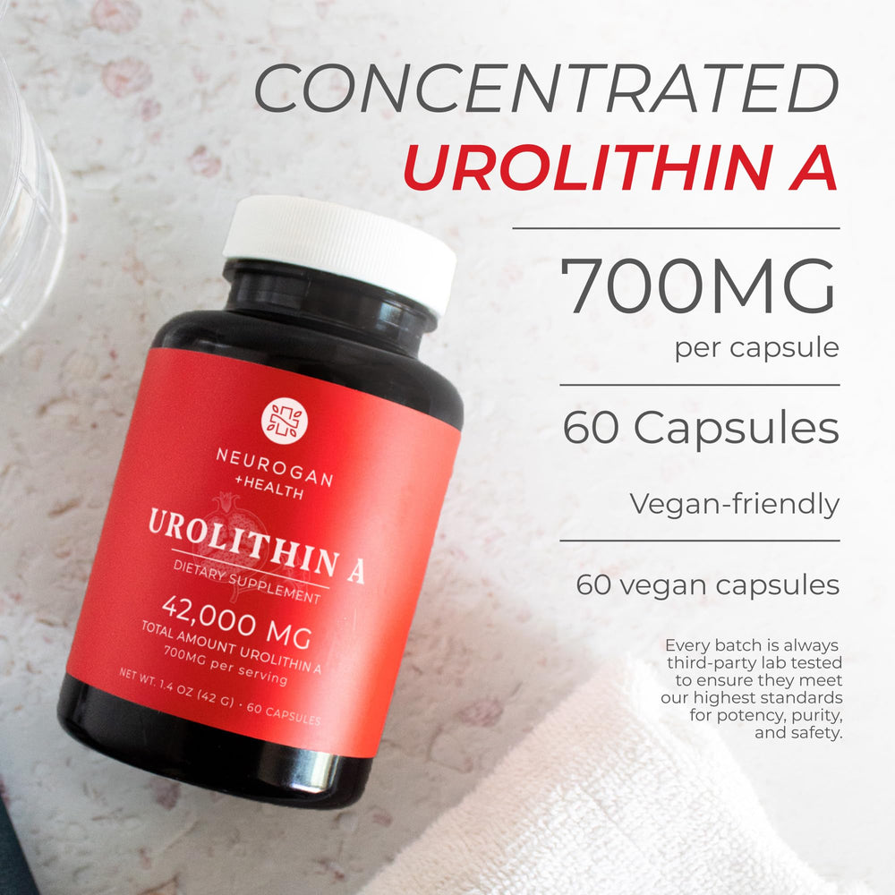 Product label for Neurogan Urolithin A 700mg 60 count