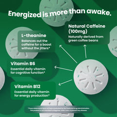 Close-up of NeuroGum energy gum showing caffeine 100mg and L-Theanine ingredients