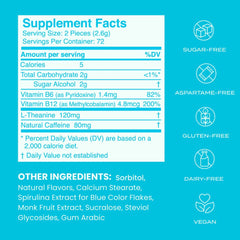 Label emphasizes peppermint flavor and sugar-free energy without crash