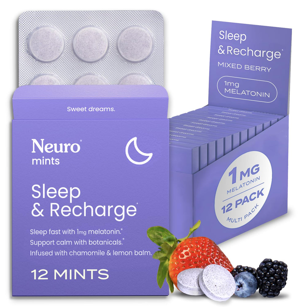 Front view of NeuroGum Melatonin 1 mg Sleep Mints package (144 pieces)