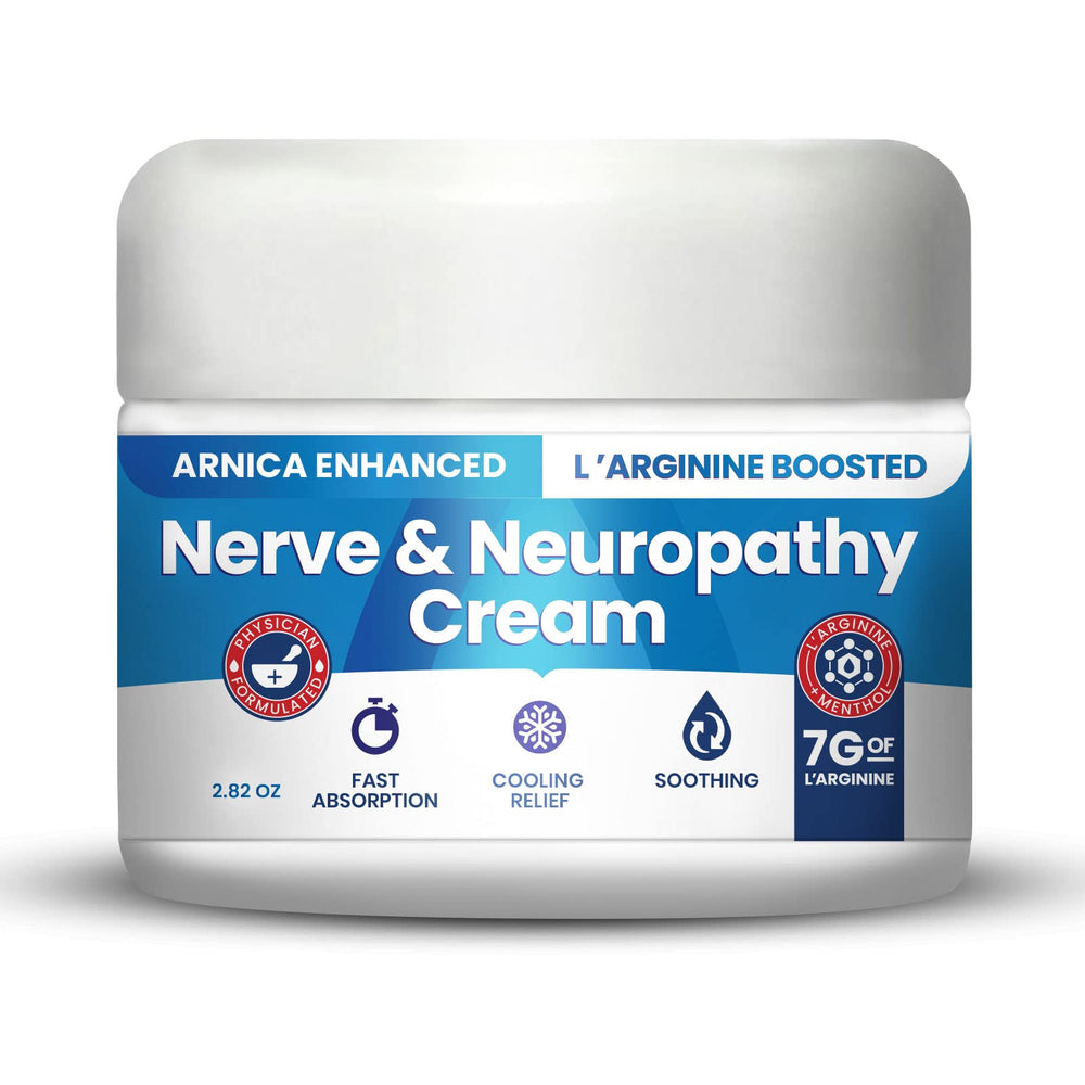 Neuropathy cream bottle labeled Arnica and L-Arginine 2.82oz