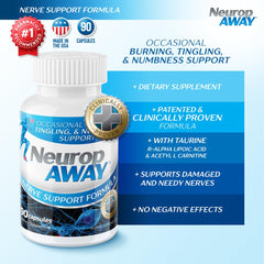 NeuropAWAY Nerve Support Formula capsules in pouch