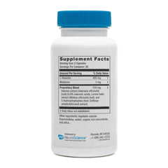 Close-up of NeuroScience GABA PM Calm Sleep Aid bottle with 60 capsules