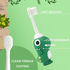 Close-up of 0.08mm nano bristles on Neverfade Dinosaur Kids Toothbrush