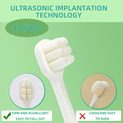 Front view of the dinosaur-themed kids toothbrush with non-slip handle