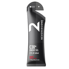 NeverSecond C30+ Berry gel packet showing berry flavor for quick fueling during workouts.