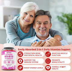 Nutrition facts panel for NEVISS D3 + B12 gummies