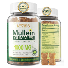 Front view of Neviss Mullein Gummies bottle