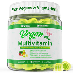 Front view of NEVISS Vegan Multivitamin bottle for women and men