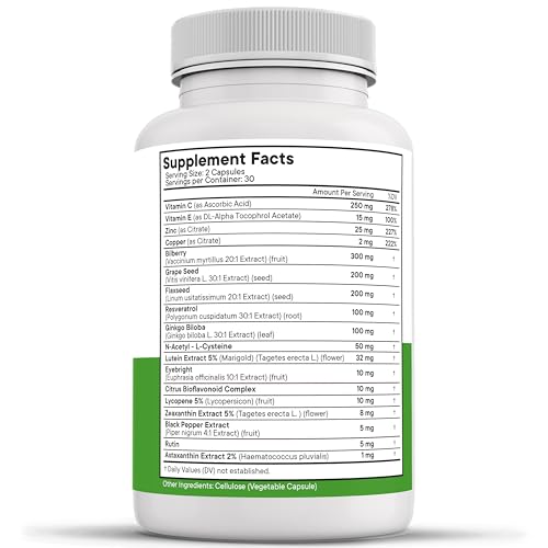 Close-up of Lutein 32mg and Zeaxanthin 8mg labels