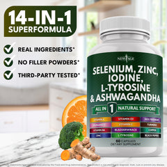 New Age supplement bottle on white background