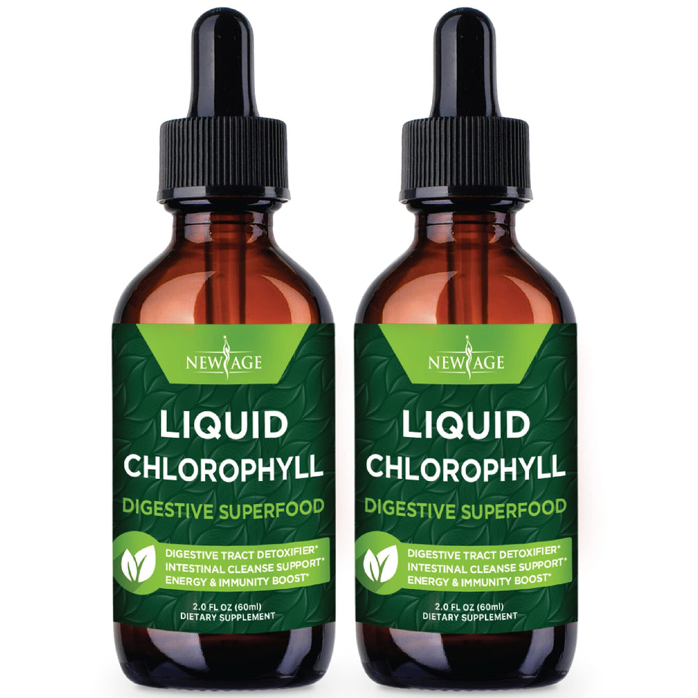 New Age Chlorophyll Liquid Drops bottle on white background