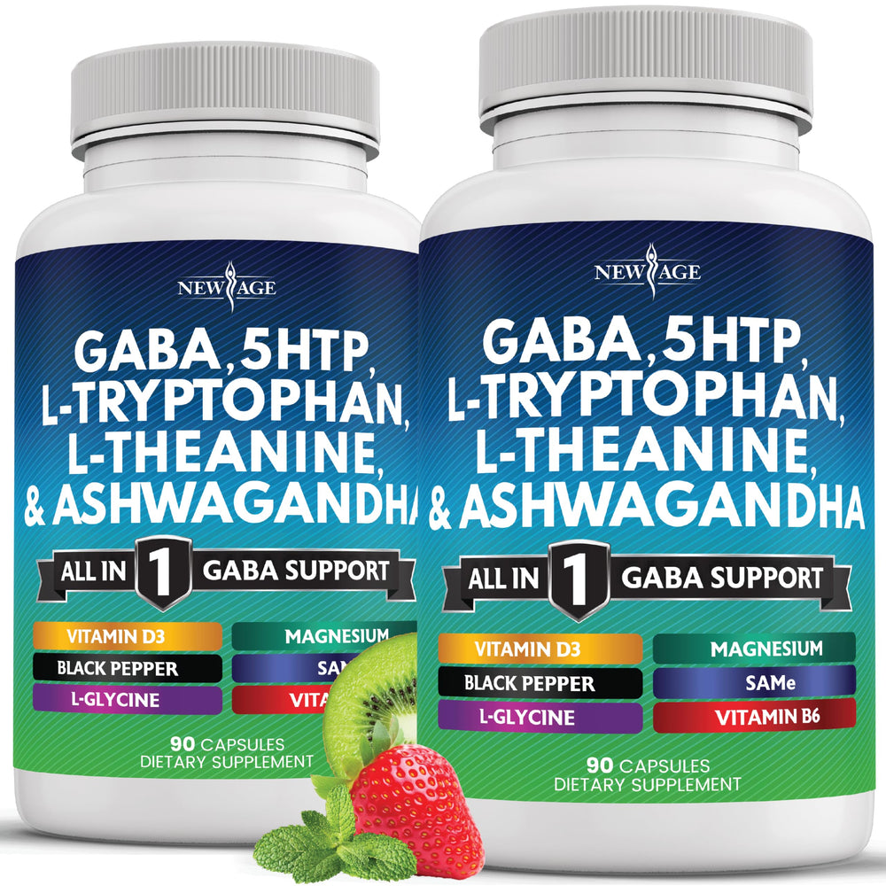 Product image: New Age GABA 750mg bottle with 180-count label