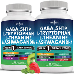 Product image: New Age GABA 750mg bottle with 180-count label
