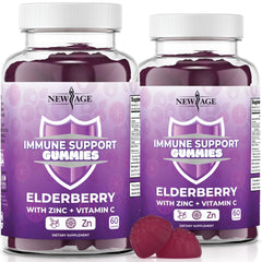 Front view of NEW AGE Immune System Support Gummies bottle on white background