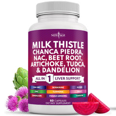 New Age Liver Support bottle label featuring Milk Thistle, NAC, and TUDCA
