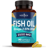 Bottle of NEW AGE Omega-3 Fish Oil softgels