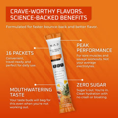 New Age Performance Hydration Packets label back shows USA-made claim and clean ingredients.