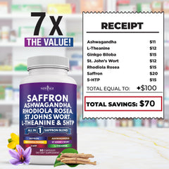 Vegan-friendly saffron supplement bottle on a clean background