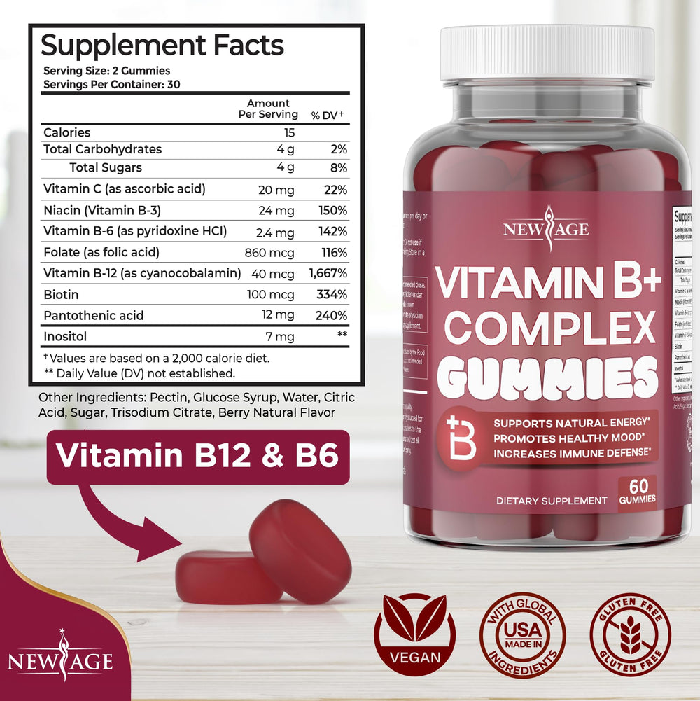 Gummies bottle label showing B3, B6, B12 and Biotin