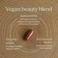 Ingredients highlighting fermented Biotin and algae-derived Astaxanthin
