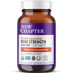 New Chapter calcium bottle front showing plant-based formula for bone support.