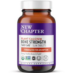 New Chapter calcium plant-based bottle highlighting organic formula for bone support
