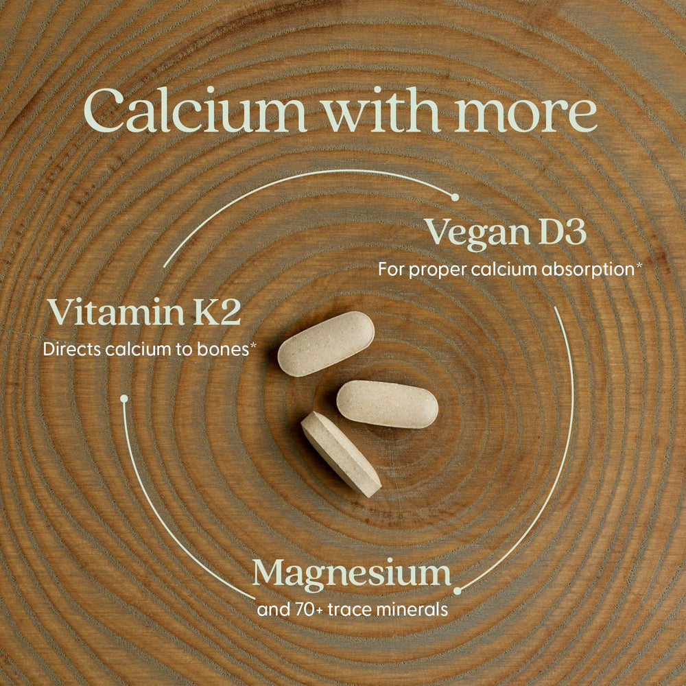 Graphic showing Vitamin D3 and K2 supporting calcium delivery to bones