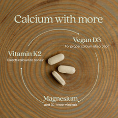 Graphic showing Vitamin D3 and K2 supporting calcium delivery to bones