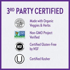 Certification icons: Gluten Free, Sugar Free, Vegetarian, Kosher