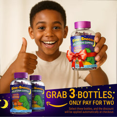 Close-up of dinosaur-shaped melatonin gummies for kids