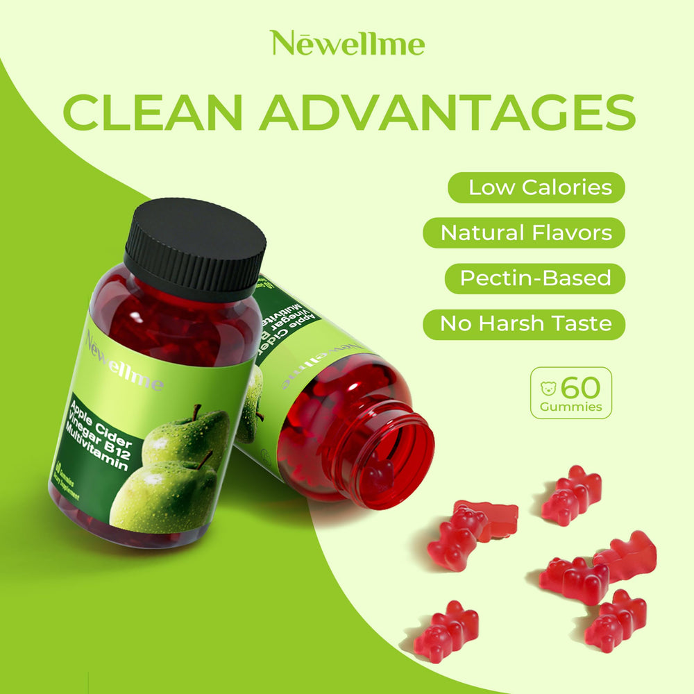 NEWELLME ingredient label showing ACV with the mother and B12 benefits