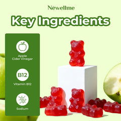 NEWELLME Apple Cider Vinegar Gummies with The Mother bottle art showcasing authentic wellness format.