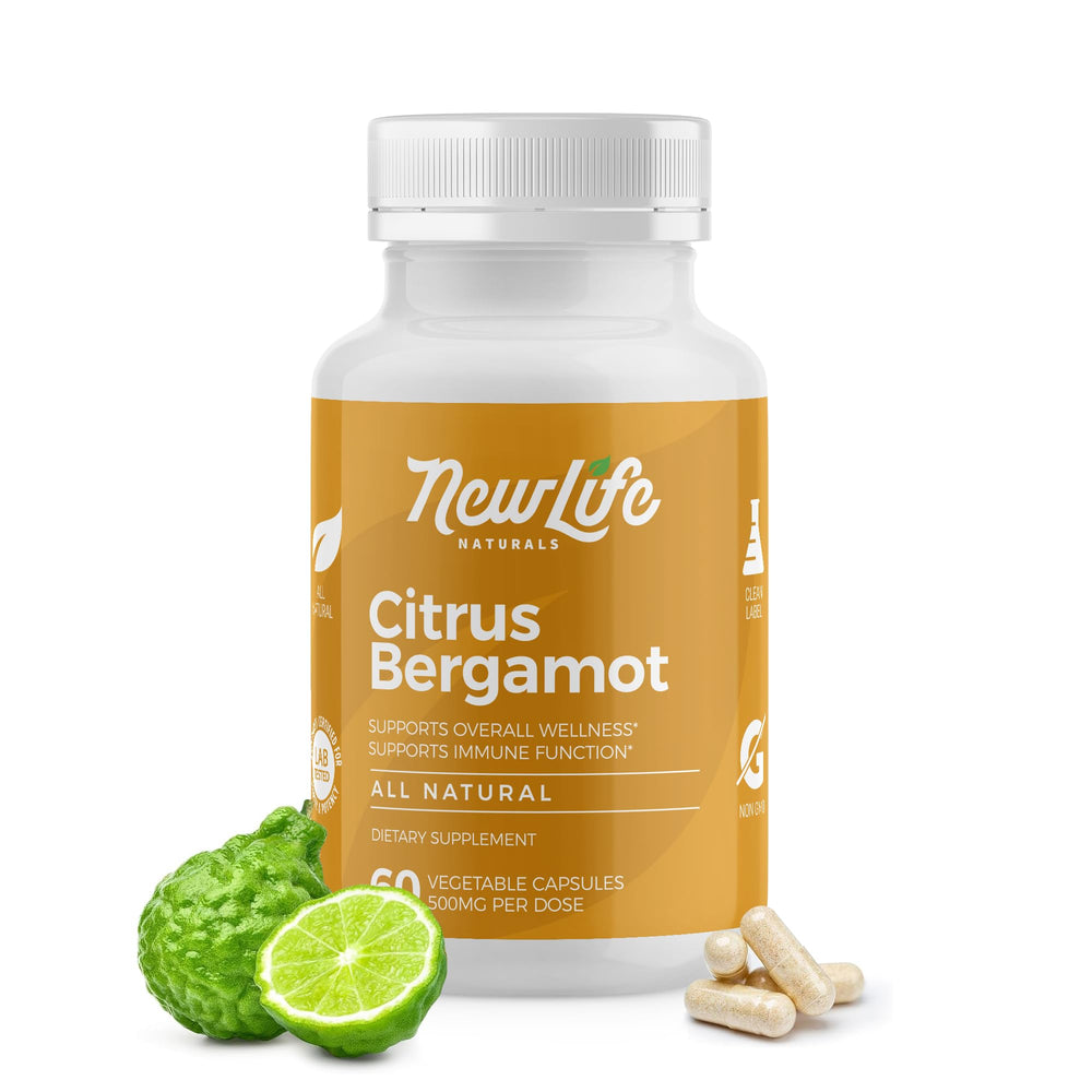 Bottle of NewLife Naturals Citrus Bergamot 500 mg 60 vegetarian capsules.