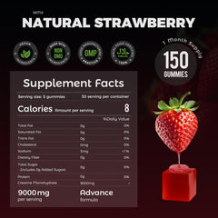 Back label with nutritional information and 150 gummies