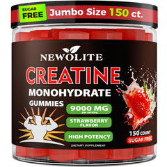 Front view of NEWOLITE Creatine Monohydrate Gummies bottle in strawberry flavor