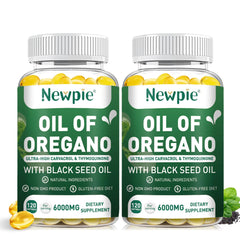 Front view of Newpie Oil of Oregano with Black Seed Oil Softgels bottle