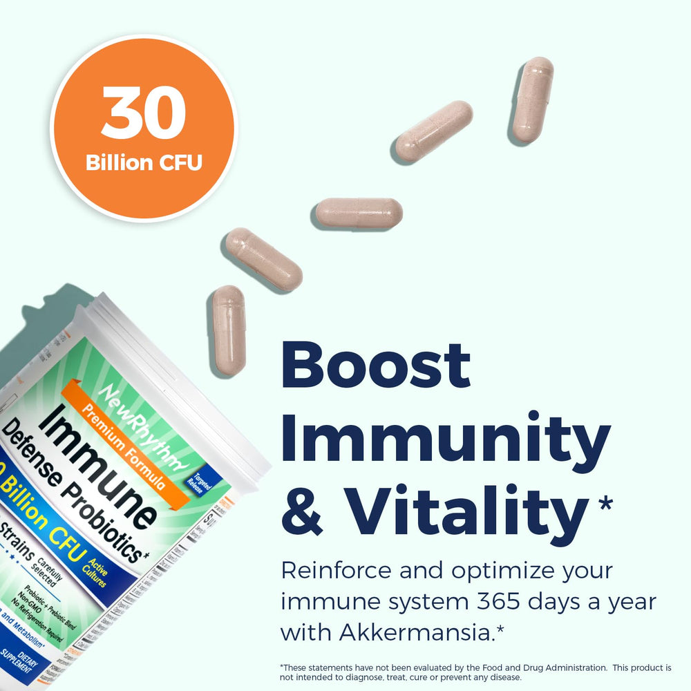 Front view of NewRhythm Immune Defense Probiotics packaging