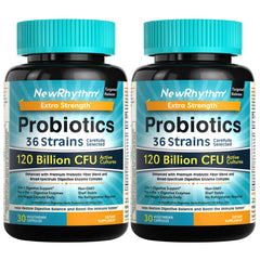 NewRhythm Probiotics 120 Billion CFU bottle with 36 strains, 60-count