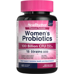 Front view of NewRhythm Women's Probiotics bottle