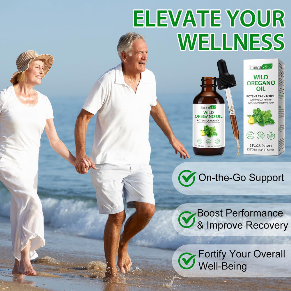 Organic oregano oil bottle with label