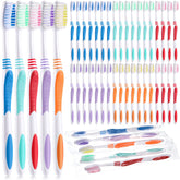 Newtay 100 piece set of individually wrapped travel toothbrushes in multiple colors