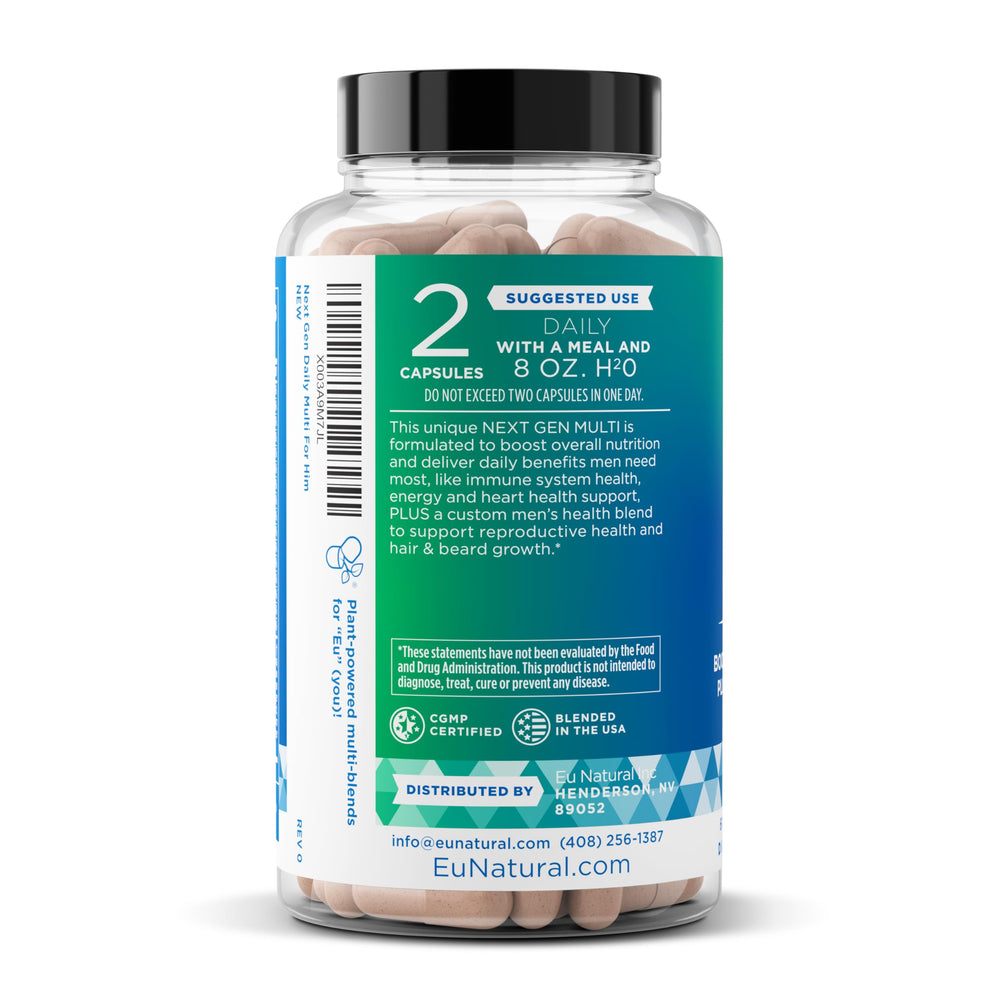 Packaging and label design of Next Gen Multi for Him 60-capsule bottle