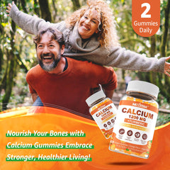 Orange-flavored chewable calcium gummies being enjoyed