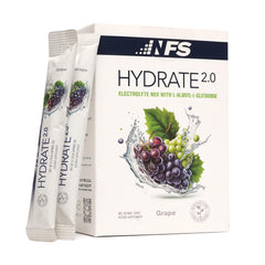 NF Sports Hydrate 2.0 grape packets shown for on-the-go hydration and quick flavor boost.