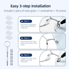 NG-02 eyeglass repair kit contents: nose pads, screws, screwdriver